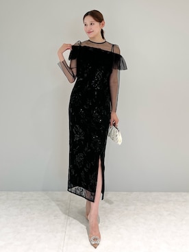 「Leja（レジャ）の【LEJA】2WAYアシンメトリーフリルチュールフラワーIラインワンピースドレス2点セット美脚効果結婚式 パーティードレス 成人式 二次会 同窓会 お呼ばれ オケージョン 20代 30代（ドレス）」を使った、Lejaさん（レディース・168cm）の夏コーディネート