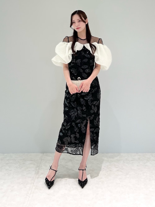 セール】【LEJA】ジャガードボリュームスリーブスパンコールIライン