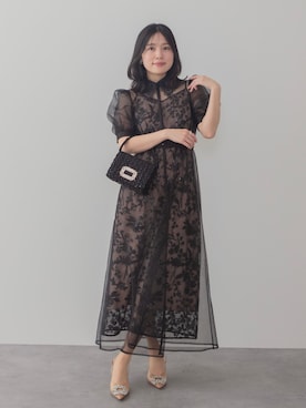 「Leja（レジャ）の【LEJA】フラワーレースカラーチュールレイヤードキャミワンピースAラインドレス美脚効果結婚式 パーティードレス 成人式 二次会 同窓会 お呼ばれ オケージョン 20代 30代（ドレス、ブラック系）」を使った、Lejaさん（レディース・153cm）の春コーディネート