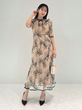 LEJA半袖花柄刺繍レースフロントバックリボンパフスリーブマーメイド