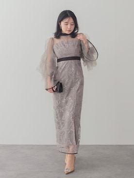 「Leja（レジャ）の【LEJA】パイピングチュールシアースリーブスパンコールフラワーIラインワンピースドレス美脚効果結婚式 パーティードレス 成人式 二次会 同窓会 お呼ばれ オケージョン 20代 30代（ドレス、グレー系）」を使った、Lejaさん（レディース・153cm）の春コーディネート