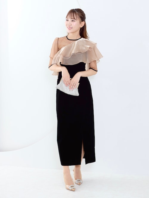 即日発送可能！ LEJA アシンメトリーティアードフリル3WAYベロア Leja ドレス 「LEJA」アシンメトリーティアードフリル3WAYベロア