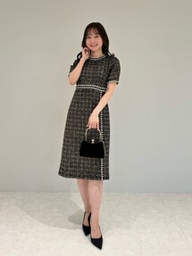 Leja/ツイード柄ハイウエストソフトパフスリーブ半袖ドレス