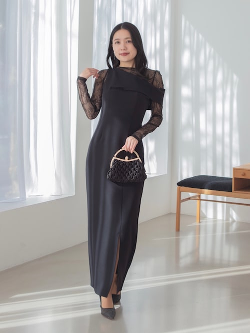 セール】【LEJA】アシンメトリーレースレイヤードフロントスリット