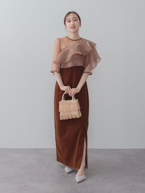 LEJA】アシンメトリーティアードフリル3WAYベロアIラインドレス