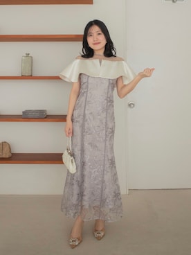 「Leja（レジャ）の【LEJA】ストーンラインシアービッグフリルマーメイドドレス美脚効果結婚式 パーティードレス 成人式 二次会 同窓会 お呼ばれ オケージョン 20代 30代（ドレス、グレー系）」を使った、Lejaさん（レディース・153cm）の春コーディネート