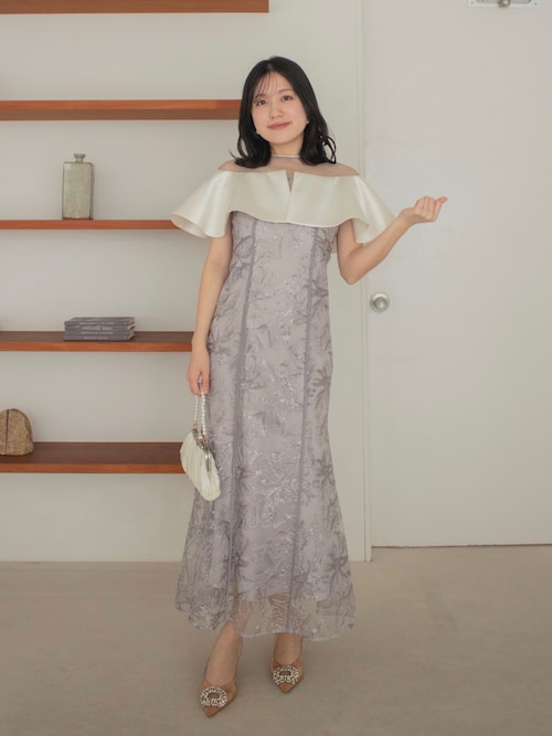 セール】【LEJA】ストーンラインシアービッグフリルマーメイドドレス