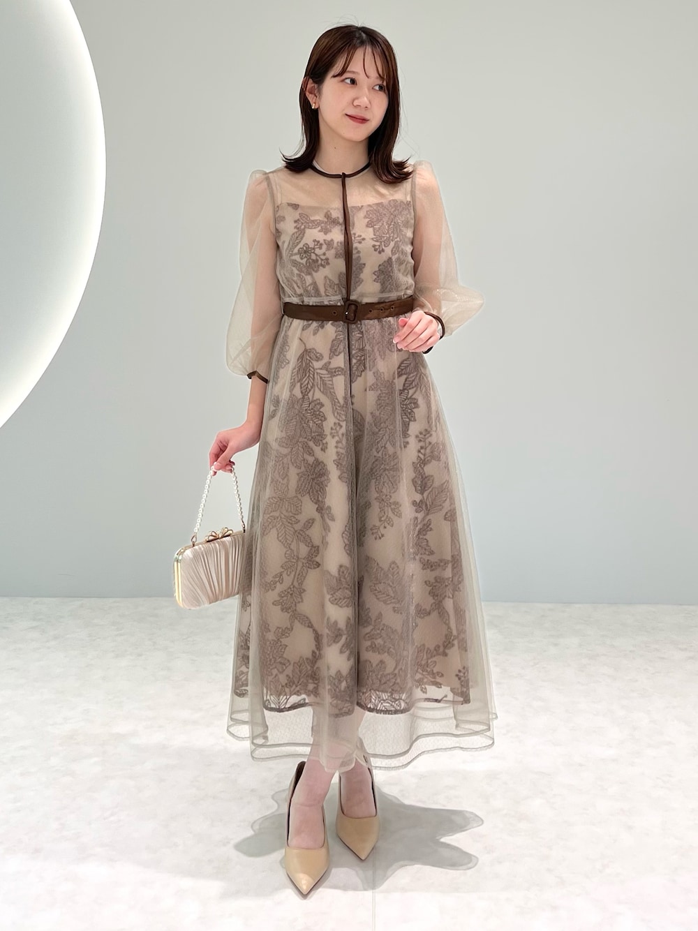 当日発送】チュールパイピングリーフベルトAラインドレス