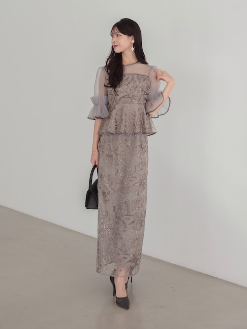 LEJA】アシンメトリーシアーフラワースパンコールフリルチュール