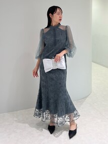 Leja パールパフスリーブレーススパンコール刺繍マーメイドドレス Leja（レジャ）の「【LEJA】パールパフスリーブレース