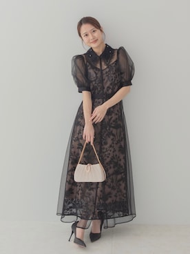 「Leja（レジャ）の【LEJA】フラワーレースカラーチュールレイヤードキャミワンピースAラインドレス美脚効果結婚式 パーティードレス 成人式 二次会 同窓会 お呼ばれ オケージョン 20代 30代（ドレス、ブラック系）」を使った、Lejaさん（レディース・153cm）の春コーディネート
