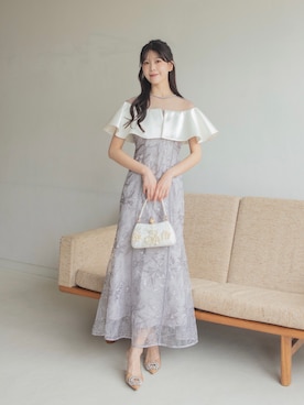 「Leja（レジャ）の【LEJA】ストーンラインシアービッグフリルマーメイドドレス美脚効果結婚式 パーティードレス 成人式 二次会 同窓会 お呼ばれ オケージョン 20代 30代（ドレス、グレー系）」を使った、Lejaさん（レディース・153cm）の春コーディネート