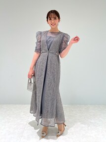 刺繍レースウエストサイド釦マーメイドシルエットジャンスカロング丈ドレスワンピース 刺繍レースウエストサイド釦マーメイドシルエットジャンスカ