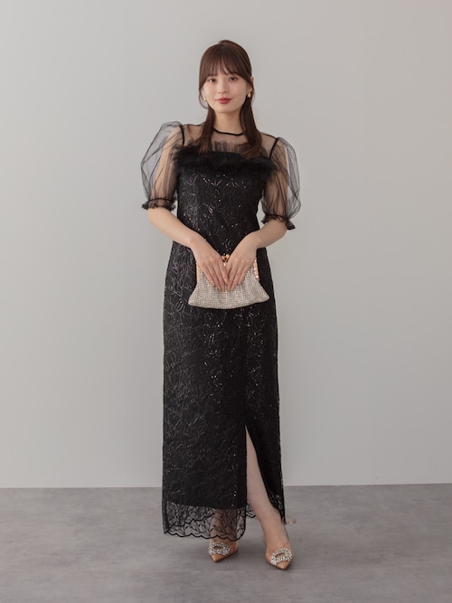 セール】【LEJA】チュールフラワースパンコールIラインワンピース