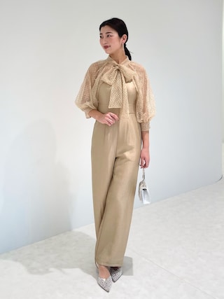 LEJA】ドット柄スパンコールパフスリーブボレロオールインワンドレス 2