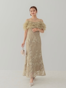 「Leja（レジャ）の【LEJA】フロントチュールフリルフラワースパンコールマーメイドワンピースドレス美脚効果結婚式 パーティードレス 成人式 二次会 同窓会 お呼ばれ オケージョン 20代 30代（ドレス、グリーン系）」を使った、Lejaさん（レディース・164cm）の春コーディネート