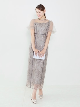 「Leja（レジャ）の【LEJA】アシンメトリーシアーフラワードレスワンピース美脚効果結婚式 パーティードレス 成人式 二次会 同窓会 お呼ばれ オケージョン 20代 30代（ドレス）」を使った、Lejaさん（レディース・168cm）の秋コーディネート