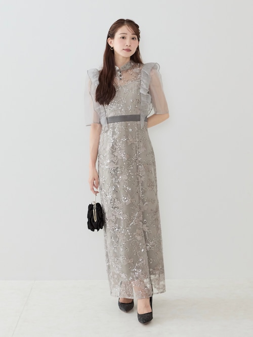 フラップデザインフラワースパンコールAラインワンピースドレス結婚式パーティー 一部当日発送】フラップデザインフラワースパンコールAライン