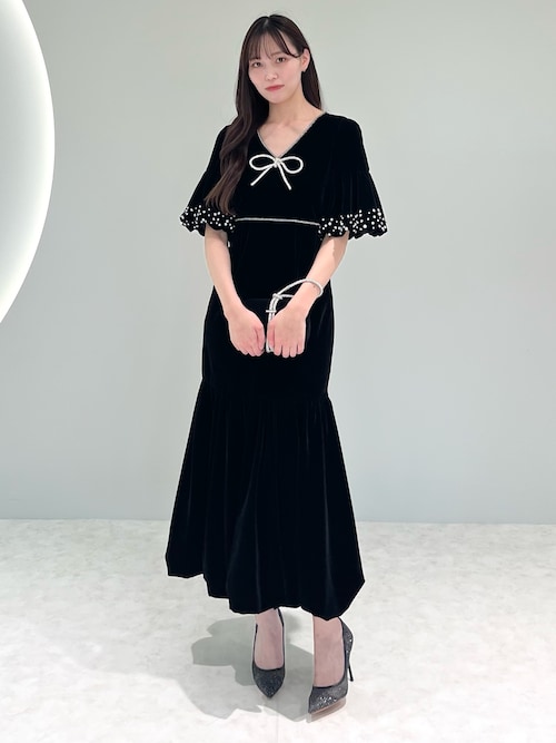 Leja（レジャ） ドレス 「LEJA」パールストーンリボンベロアギャザー