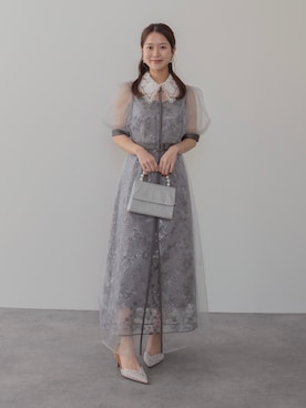 「Leja（レジャ）の【LEJA】フラワーレースカラーチュールレイヤードキャミワンピースAラインドレス美脚効果結婚式 パーティードレス 成人式 二次会 同窓会 お呼ばれ オケージョン 20代 30代（ドレス、ブルー系）」を使った、Lejaさん（レディース・153cm）の春コーディネート