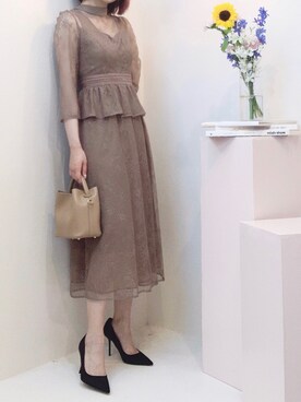 Leja ビスチェ風レース花柄透けフレア美脚効果ロングワンピースドレス結婚式 パーティードレスを使った人気ファッションコーディネート Wear