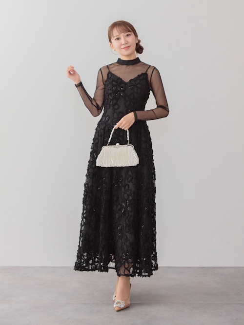 LEJA シアーフラワーレースレイヤードワンピース セール】【LEJA】シアーフラワーレースレイヤードワンピースドレス2点