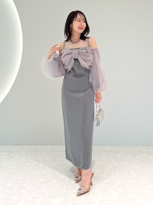 フロントリボンチュールIラインワンピースドレス Leja｜LEJA-フロントリボンチュールIラインワンピースドレス結婚式