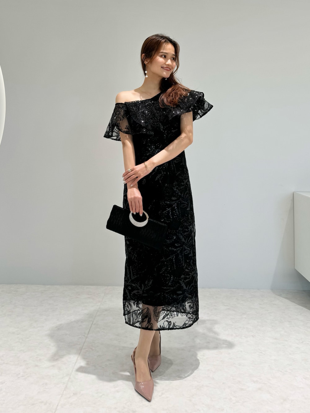 LEJA】LEJA-フリルオフショルダースパンコールウェストマークスリットI