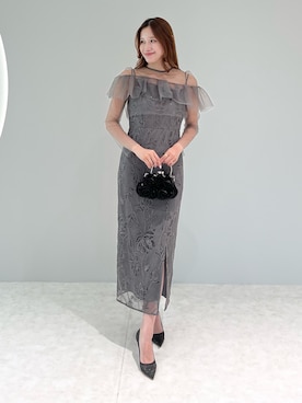 「Leja（レジャ）の【LEJA】2WAYアシンメトリーフリルチュールフラワーIラインワンピースドレス2点セット美脚効果結婚式 パーティードレス 成人式 二次会 同窓会 お呼ばれ オケージョン 20代 30代（ドレス）」を使った、Lejaさん（レディース・168cm）の夏コーディネート