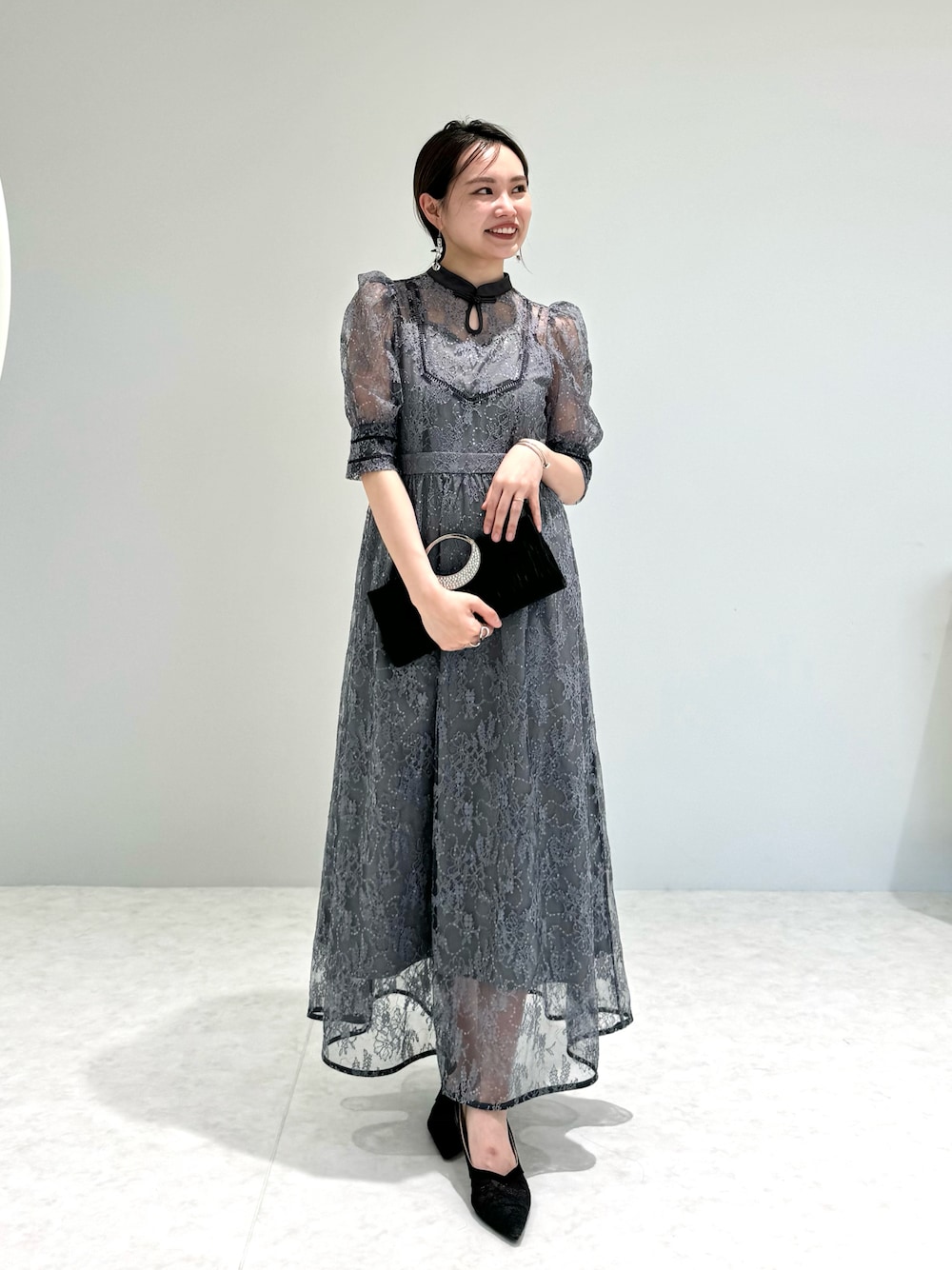 Leja】チャイナ風ボタン花柄レーススパンコールウエストマーク