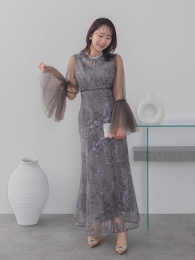 「Leja（レジャ）の【LEJA】ビジューネックスパンコールチュールフレアスリーブマーメイドワンピースドレス美脚効果結婚式 パーティードレス 成人式 二次会 同窓会 お呼ばれ オケージョン 20代 30代（ドレス、ブルー系）」を使った、Lejaさん（レディース・153cm）の春コーディネート