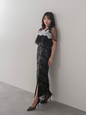 「Leja（レジャ）の【LEJA】レースフラワースパンコールエンブロイダリービスチェIラインワンピースドレス2点セット美脚効果結婚式 パーティードレス 成人式 二次会 同窓会 お呼ばれ オケージョン 20代 30代（ドレス、ブラック系）」を使った、Lejaさん（レディース・153cm）の春コーディネート