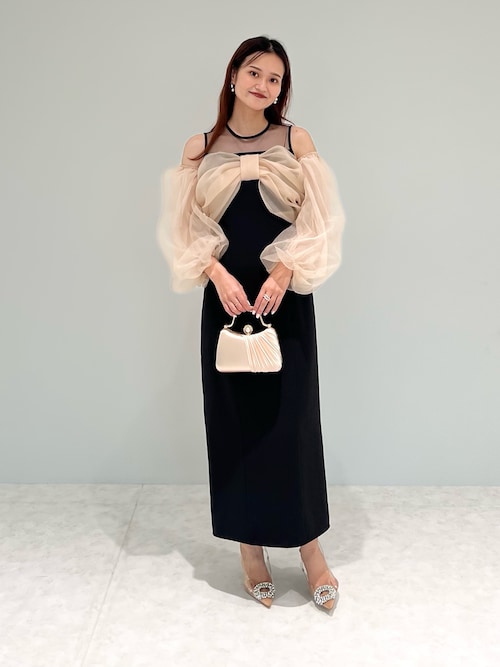 セール】【LEJA】フロントリボンチュールIラインワンピースドレス2点