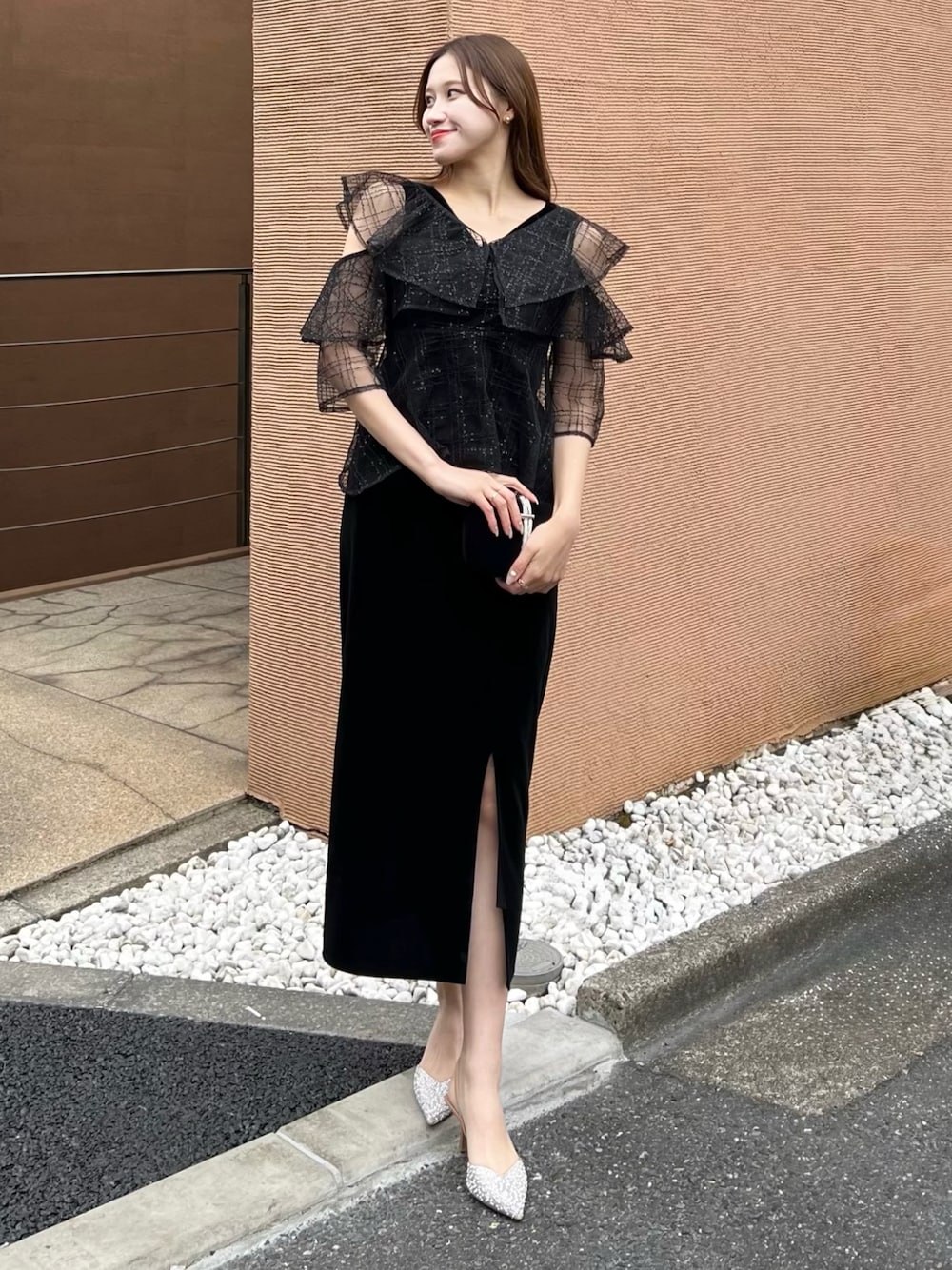 チェックスパンコールリボンワンピースドレス結婚式パーティー二次会