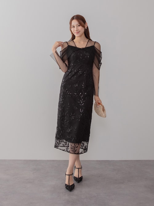 チュールロングスリーブリーフIラインドレス結婚式パーティー二次会デート成人式 Leja ドレス 「LEJA」チュールロングスリーブリーフIライン