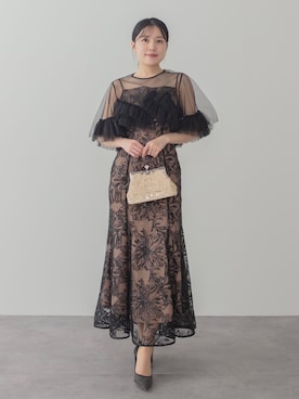 「Leja（レジャ）の【LEJA】チュールフリルスリーブスパンコールフラワーマーメイドワンピースドレス2点セット美脚効果結婚式 パーティードレス 成人式 二次会 同窓会 お呼ばれ オケージョン 20代 30代（ドレス、ブラック系）」を使った、Lejaさん（レディース・153cm）の春コーディネート
