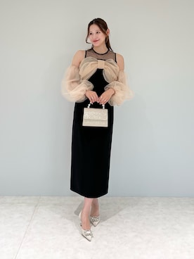 「Leja（レジャ）の【LEJA】フロントリボンチュールIラインワンピースドレス2点セット美脚効果結婚式 パーティードレス 成人式 二次会 同窓会 お呼ばれ オケージョン 20代 30代（ドレス）」を使った、Lejaさん（レディース・168cm）の夏コーディネート