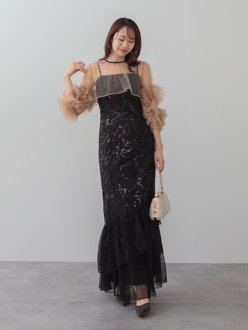 セール】【LEJA】フラワースパンコールチュールフリルスリーブIライン