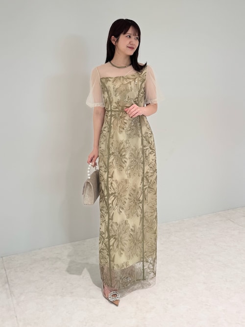 LEJA】アシンメトリーシアーフラワードレスワンピース Leja レジャ 