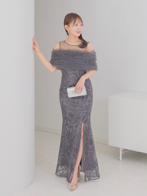セール】【LEJA LUXE】チュールフリルスパンコールスリットマーメイド