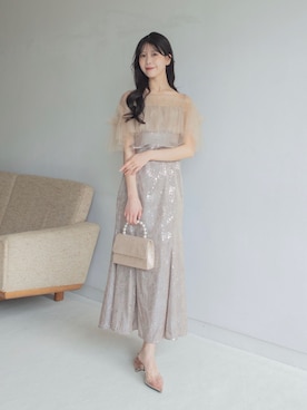 「Leja（レジャ）の【LEJA】チュールフリルボレロペイントマーメイドドレスワンピース2点セット美脚効果結婚式 パーティードレス 成人式 二次会 同窓会 お呼ばれ オケージョン 20代 30代（ドレス、グレー系）」を使った、Lejaさん（レディース・153cm）の春コーディネート