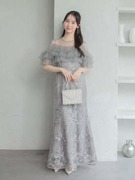 「Leja（レジャ）の【LEJA】フロントチュールフリルフラワースパンコールマーメイドワンピースドレス美脚効果結婚式 パーティードレス 成人式 二次会 同窓会 お呼ばれ オケージョン 20代 30代（ドレス、グレー系）」を使った、Lejaさん（レディース・164cm）の春コーディネート