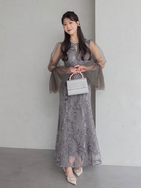 「Leja（レジャ）の【LEJA】ビジューネックスパンコールチュールフレアスリーブマーメイドワンピースドレス美脚効果結婚式 パーティードレス 成人式 二次会 同窓会 お呼ばれ オケージョン 20代 30代（ドレス、ブルー系）」を使った、Lejaさん（レディース・164cm）の春コーディネート