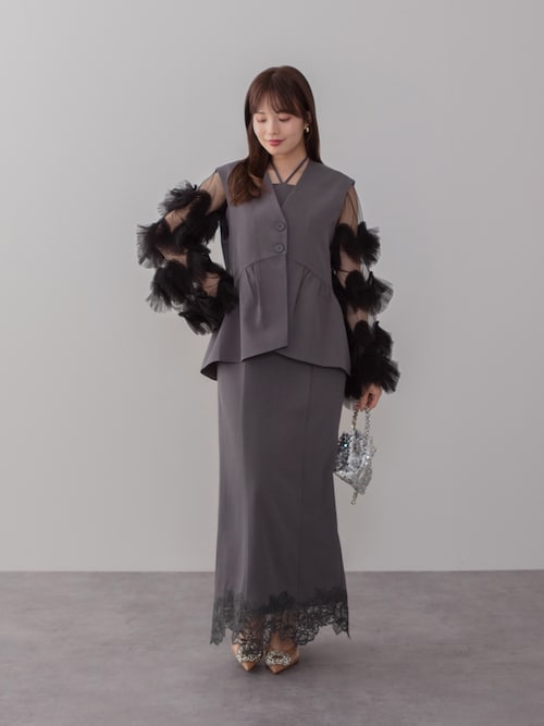 セール】【LEJA】チュールフリルスリーブベストセットワンピースドレス