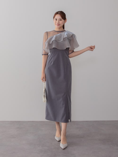 Ｎ！　leja パーティードレス　フリルベロアワンピースドレス 当日発送】2WAYフリルチェックスパンコールベロアワンピース結婚