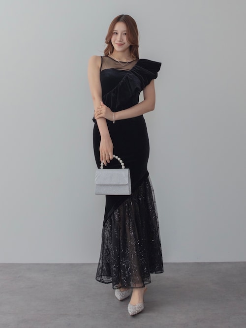 セール】【LEJA LUXE】2WAYアシンメトリーフリルベロアマーメイド