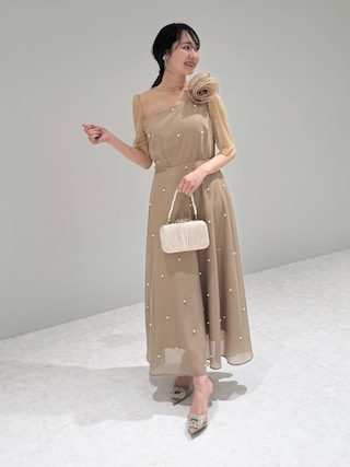 LEJA パールアシンメトリーローズモチーフAラインドレスワンピース 3点セット セール】【LEJA】パールアシンメトリーローズモチーフAライン