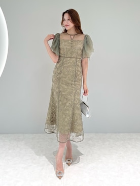 「Leja（レジャ）の【LEJA】チュールスリーブボタニカルマーメイドワンピースドレス美脚効果結婚式 パーティードレス 成人式 二次会 同窓会 お呼ばれ オケージョン 20代 30代（ドレス）」を使った、Lejaさん（レディース・168cm）の夏コーディネート