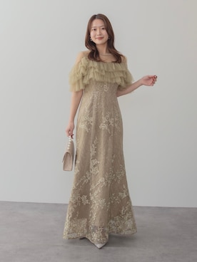 「Leja（レジャ）の【LEJA】フロントチュールフリルフラワースパンコールマーメイドワンピースドレス美脚効果結婚式 パーティードレス 成人式 二次会 同窓会 お呼ばれ オケージョン 20代 30代（ドレス、グリーン系）」を使った、Lejaさん（レディース・153cm）の春コーディネート