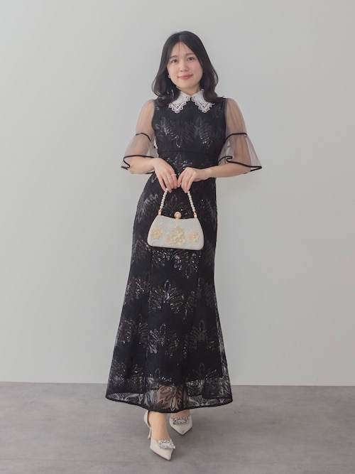 LEJA】フラワーレースカラースパンコールマーメイドワンピースドレス